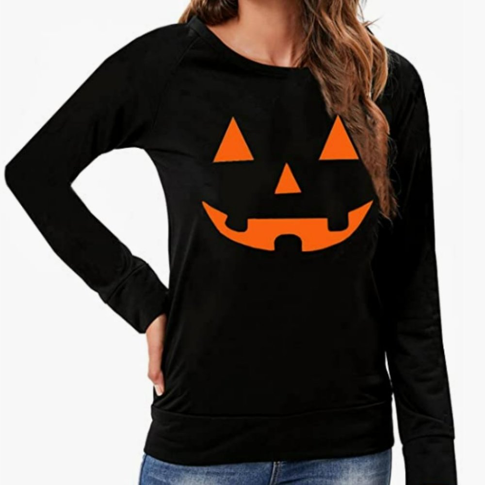 NWT Classic Jet Black Jack 'O Lantern Fleece Lined Long Sleeve Jumper Pullover - Picture 5 of 5